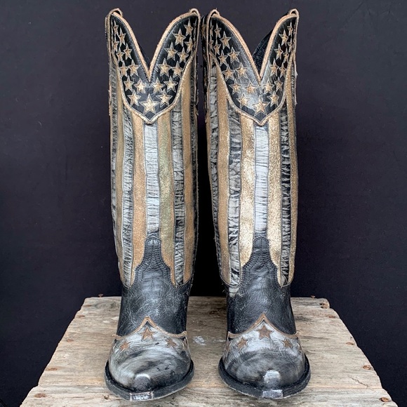 SOLD OLD GRINGO Bloom American Flag Black Knee High Cowgirl Cowboy Western Boots - Picture 4 of 9